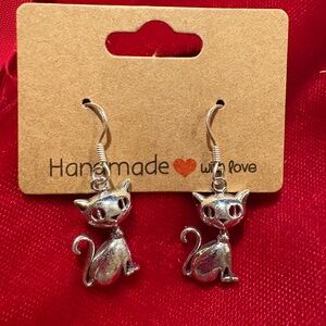 Sterling silver 925 Cat Dangle Earrings. Brand New